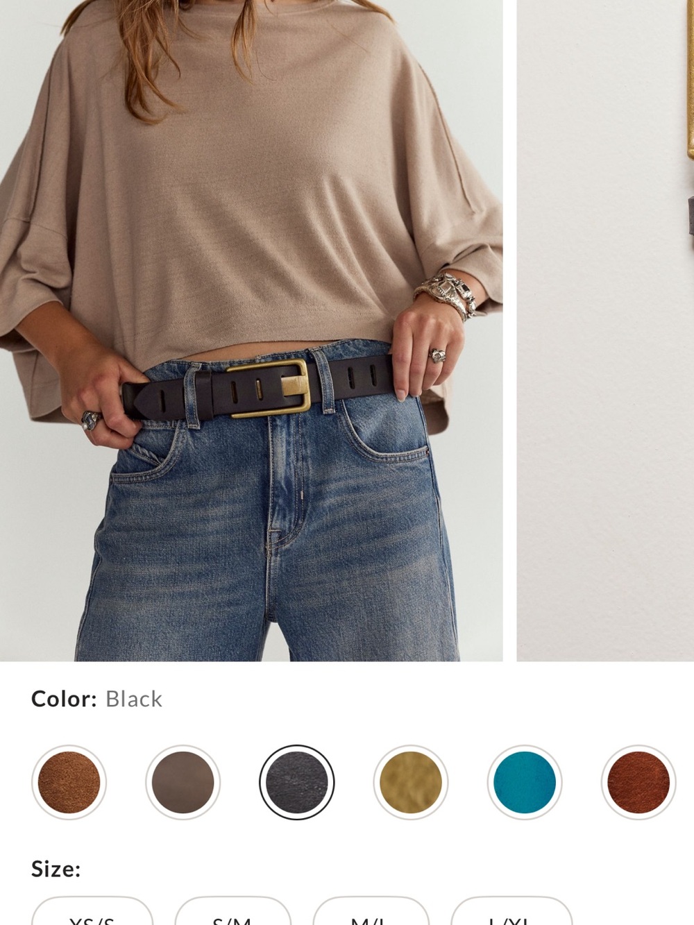 We The Free Black Leather Belt with Gold Buckle